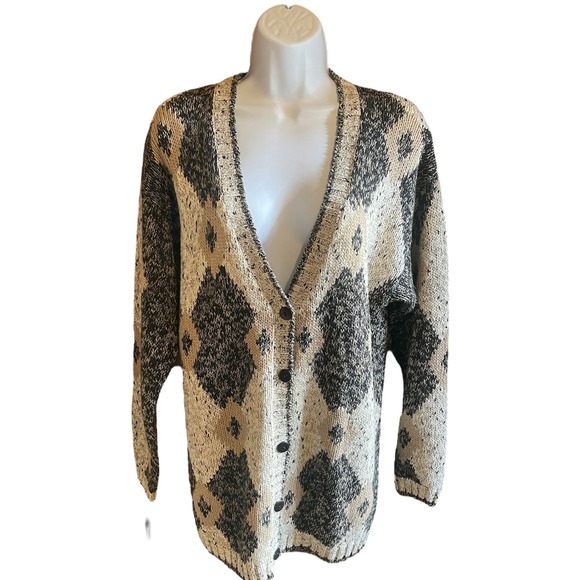 Gina Peters Sweaters - Gina Peters Cardigan Sweater Open Front Geometric Pattern Vintage Academia